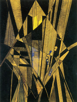 <em>Brooklin Bridge</em>, 1915<br />
Crayon, encre noire, lavis, aquarelle et gouache sur papier calque collé sur carton<br />
25 x 19 cm<br />
Collection particulière